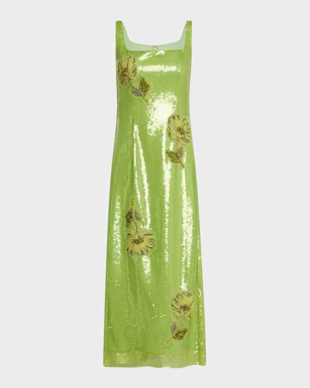 Marylin Crystal Flower Sequined Midi Dress